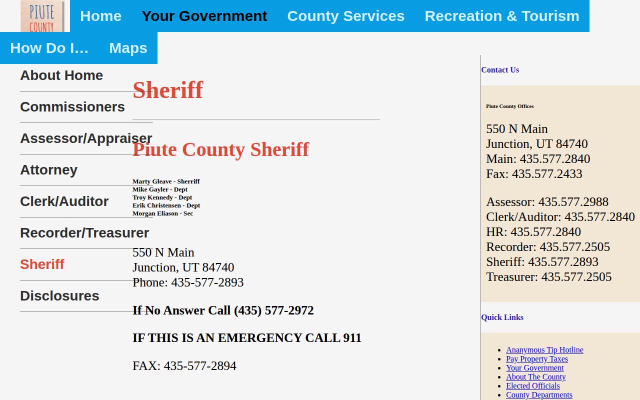 Piute County Sheriff booking-record contact route